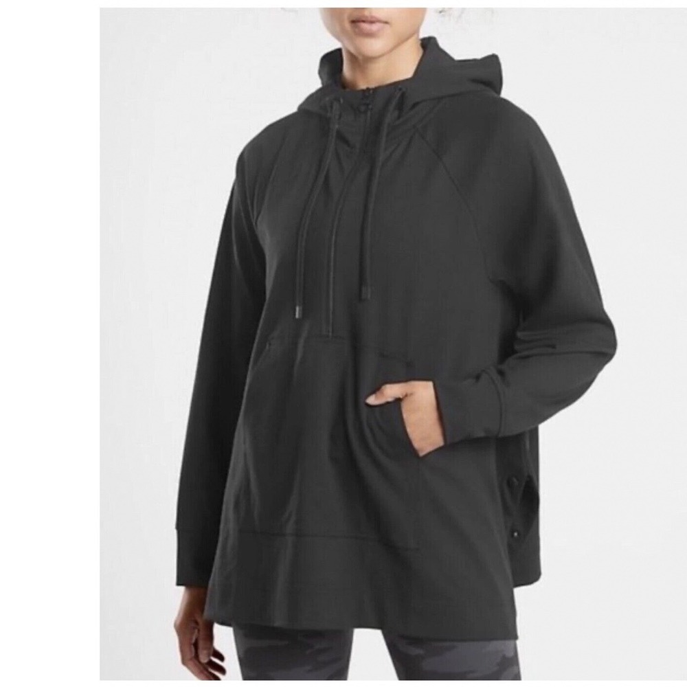 Athleta Coaster Luxe Snap Hoodie Black Half Zip Pullover Sweatshirt S